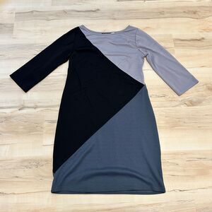 Bob Mackie Dress Medium Shift Colorblock 3/4 Sleeve Purple Blue‎ Black